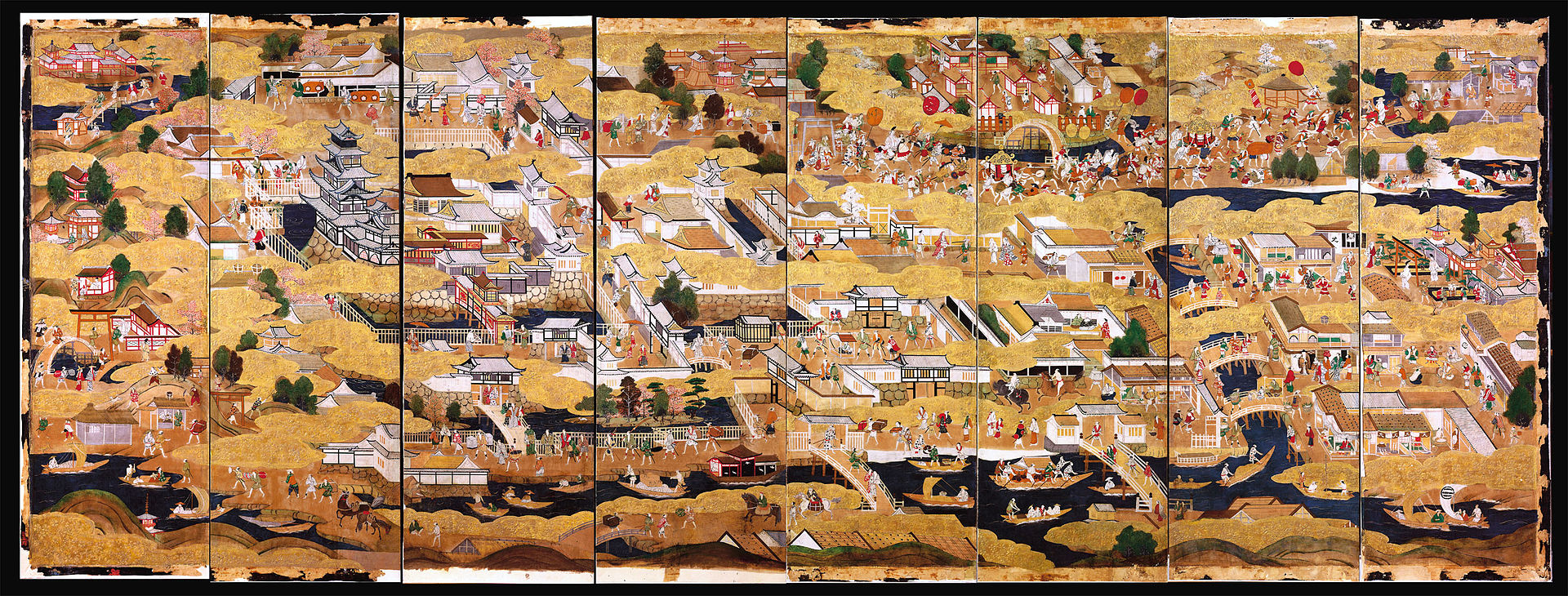 豊臣期大坂図屏風に描かれた大坂城と城下の賑わい